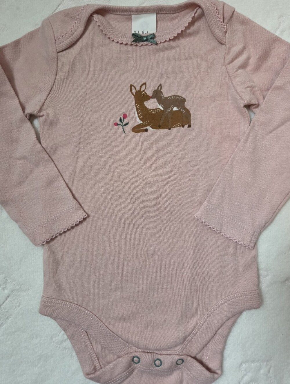 Baby Boden Pink Long-Sleeve Bodysuit with Deer Print